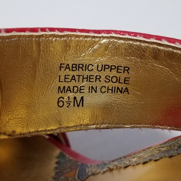 Zinc, Platform Sandals 6 1/2 Parsley Prnt, Chunky Heels, Red Trim - Picture 8 of 8